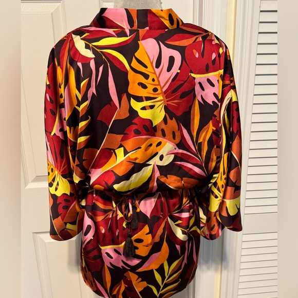 DR2 Tropical Leaf Print Kimono Blouse SMALL - Picture 4 of 10